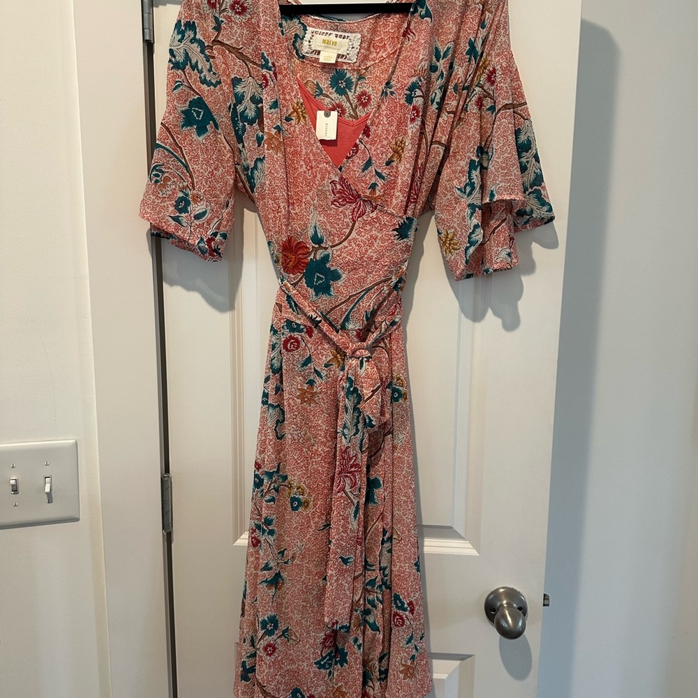 Anthropologie Maeve Pink Floral Wrap Dress